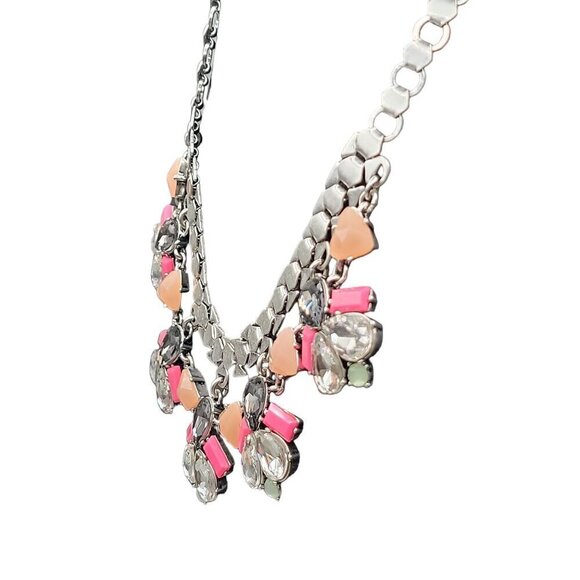 Stella & Dot Callie Statement Necklace 21" Silver Tone Bib Style Rhinestones - Picture 8 of 16